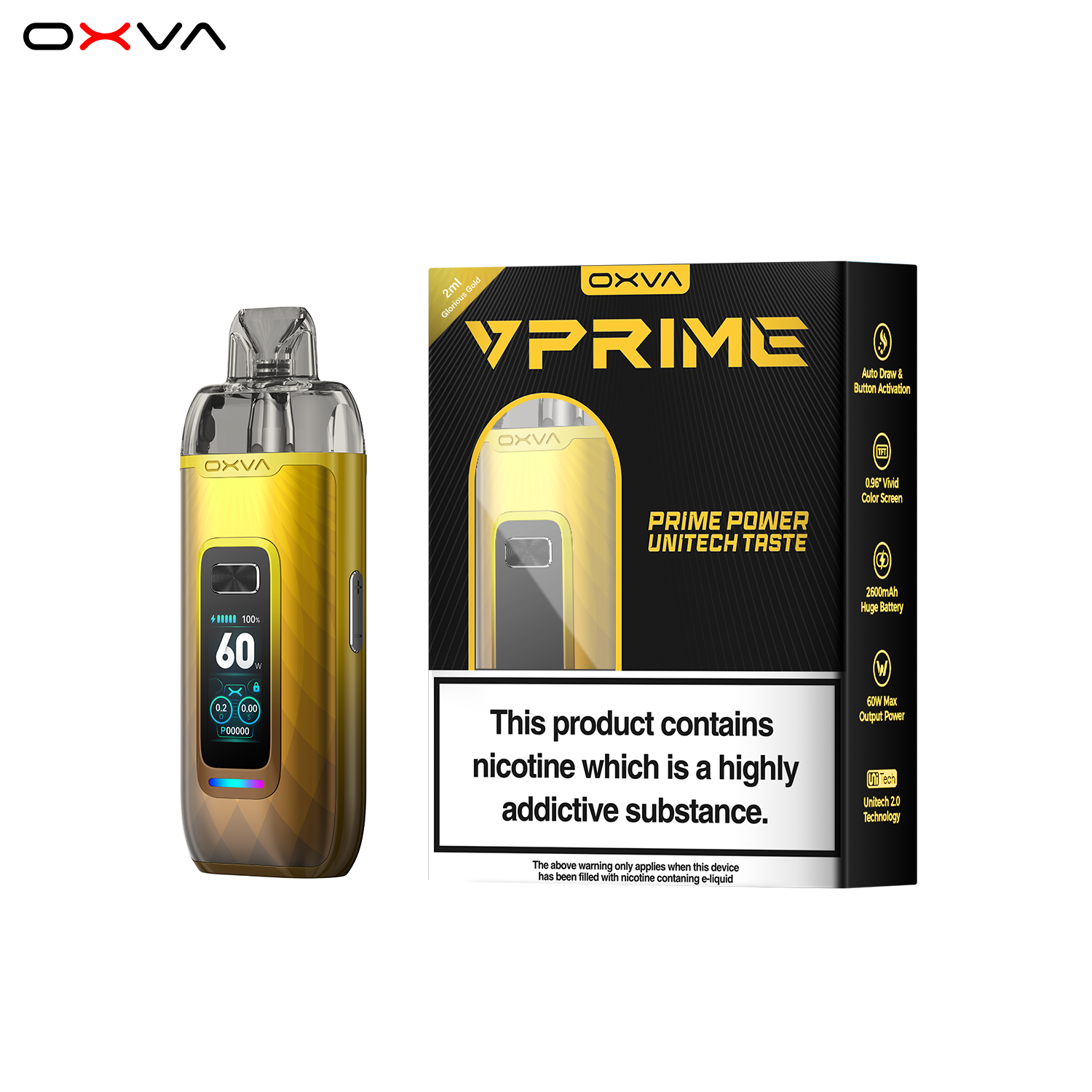OXVA VPrime Pod Kit Glorious Gold Evolution Vapes OXVA VPrime Pod Kit Glorious Gold Evolution Vapes