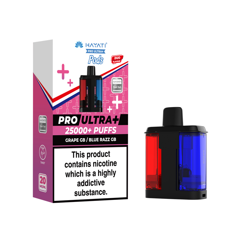 Hayati Pro Ultra + Pre - Filled Pods  Grape GB / Blue Razz GB